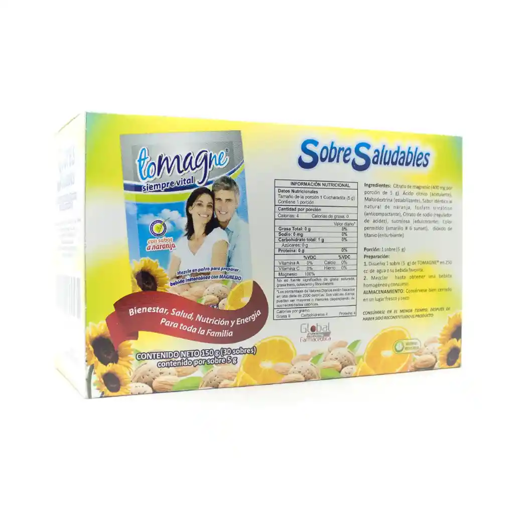 Tomagne Mezcla para Preparar Bebida con Magnesio Sabor a Naranja