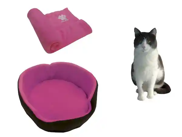 Cama Para Gato Grande + Cobija Térmica Grande Rosado