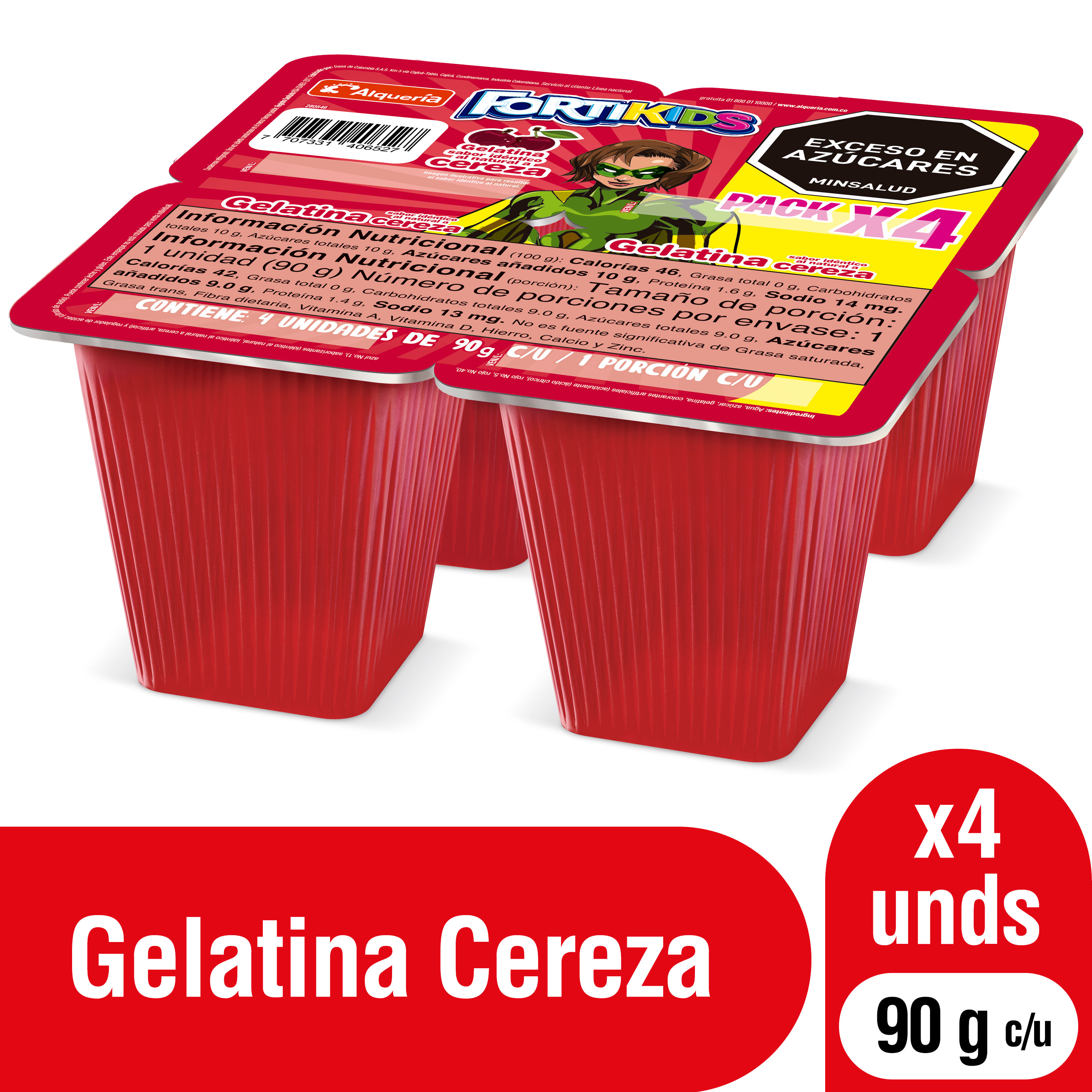 Alqueria Gelatina Fortikinds Sabor a Cereza 4 x 90 g
