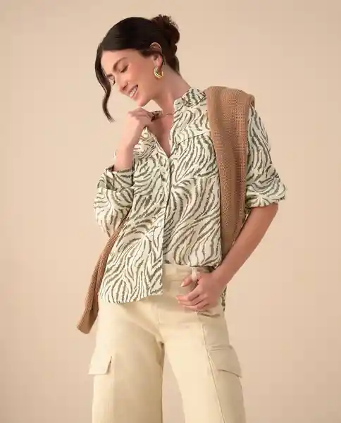 Camisa Verde Óleo Medio Talla M 611G032 Esprit