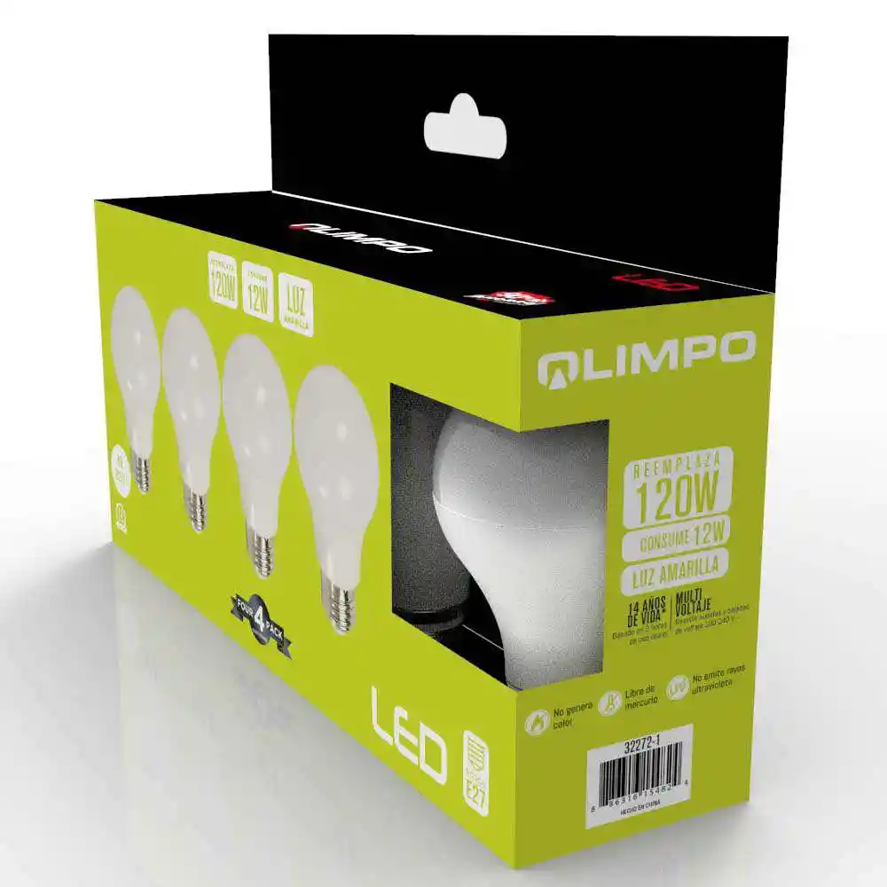 Bombillo Olimpo A60 12 Watts Luz Amarilla e