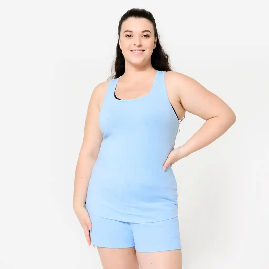 Camiseta Esqueleto de Fitness Corte Slim Cuello Redondo Para Mujer Azul