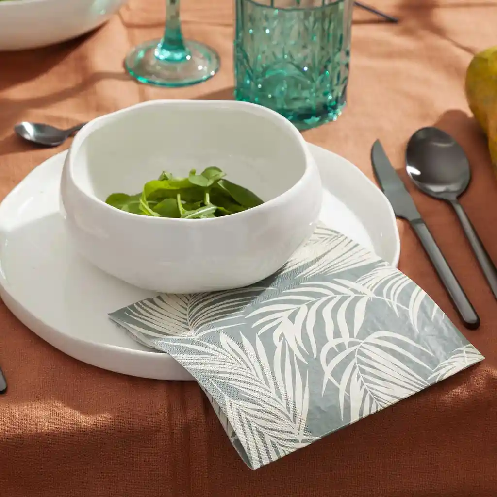 Servilleta Hoja Palmera Gris 12.5 cm x 12.5 cm Ambiente Gourmet