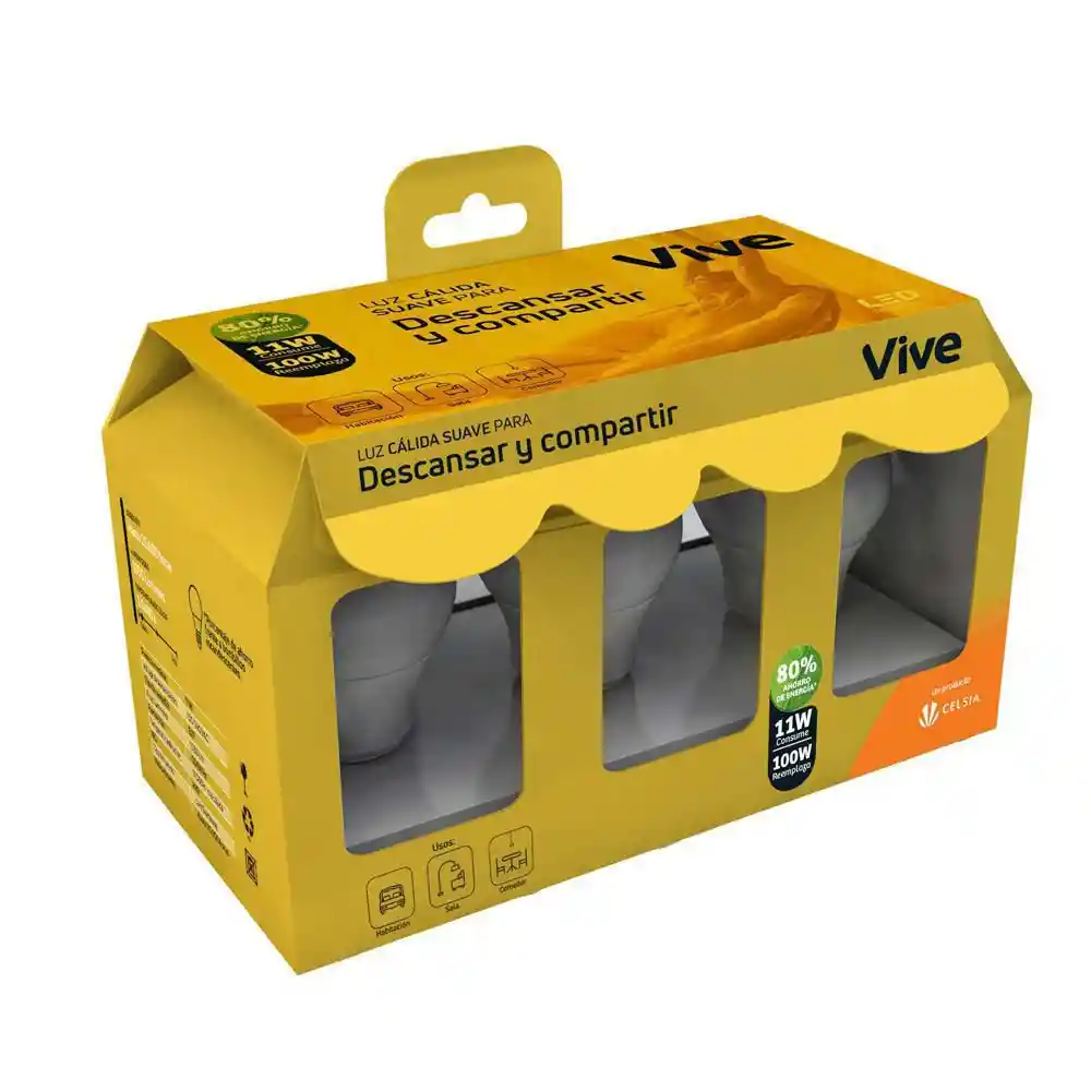 Kit x 3U Bombillos LED Vive Descansar y compartir 11W Luz cálida