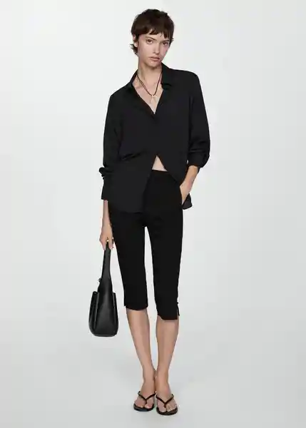 Camisa Basic Negro Talla M Mujer Mango