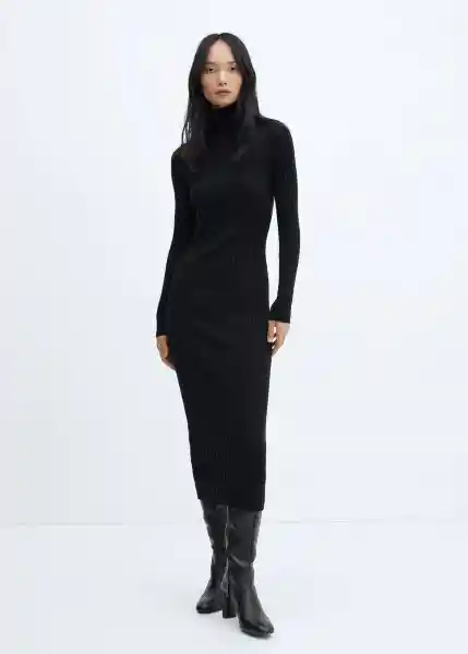 Vestido Goletac Negro Talla 24 Mujer Mango