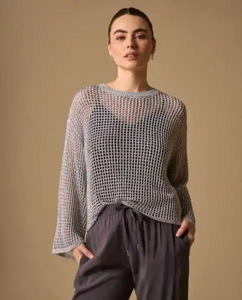 Suéter Tejido Gris Plateado Medio Talla M 669G223 Esprit