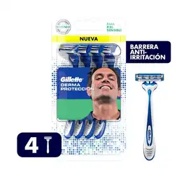 GILLETTE Derma Protección Cuchilla de Afeitar Máquina de Afeitar para hombre con Piel Sensible Menos Irritación 4 uds