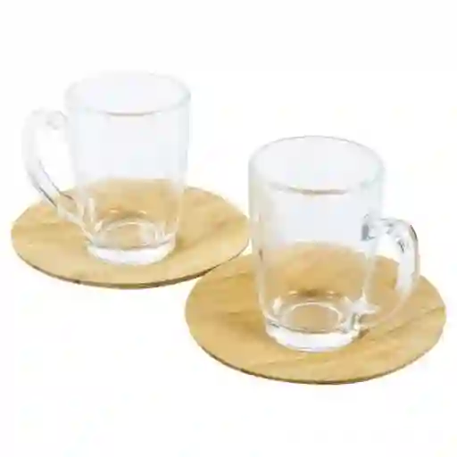 Piphy Set de Mugs Vidrio Con Platos en Bamboo 90 mL 116186