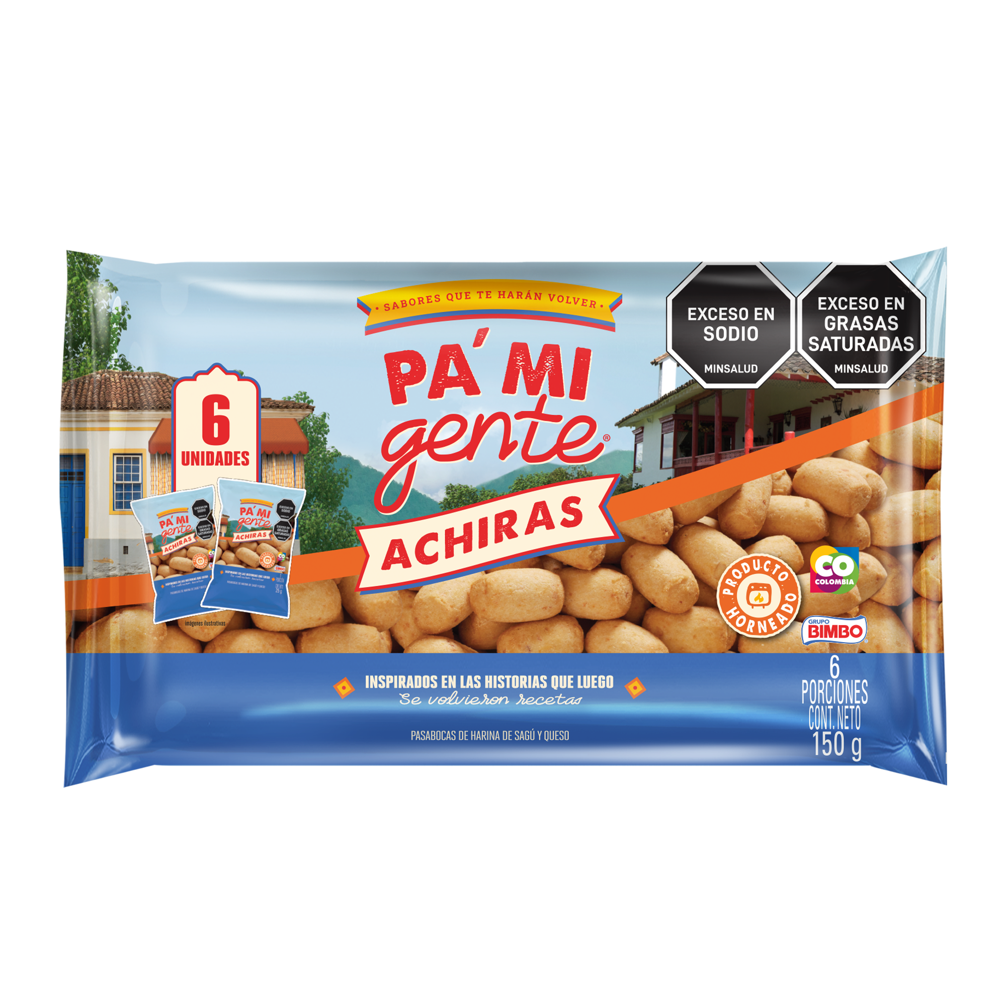 Pa Mi Gente Achiras tres quesos Pack x 6 unidades 150g