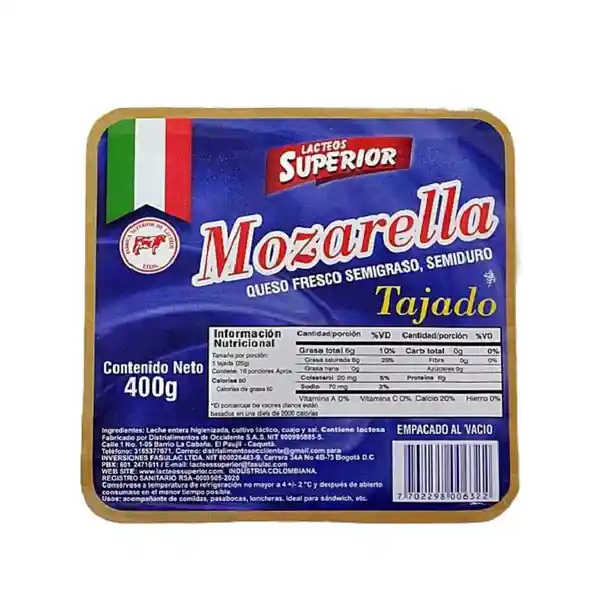 Queso Mozarella Superior Tajado