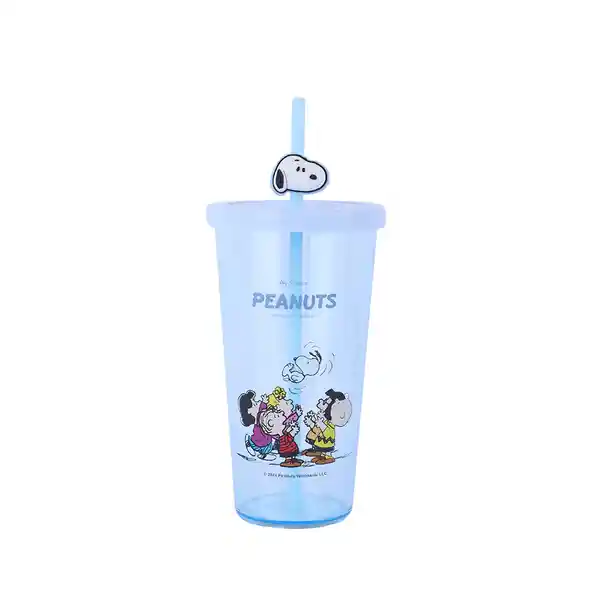 Botella de Plástico de Con Pitillo Snoopy Azul 600 mL Miniso