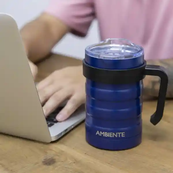 Mug Doble Pared Acero Azul Oscuro 550 mL Ambiente Gourmet
