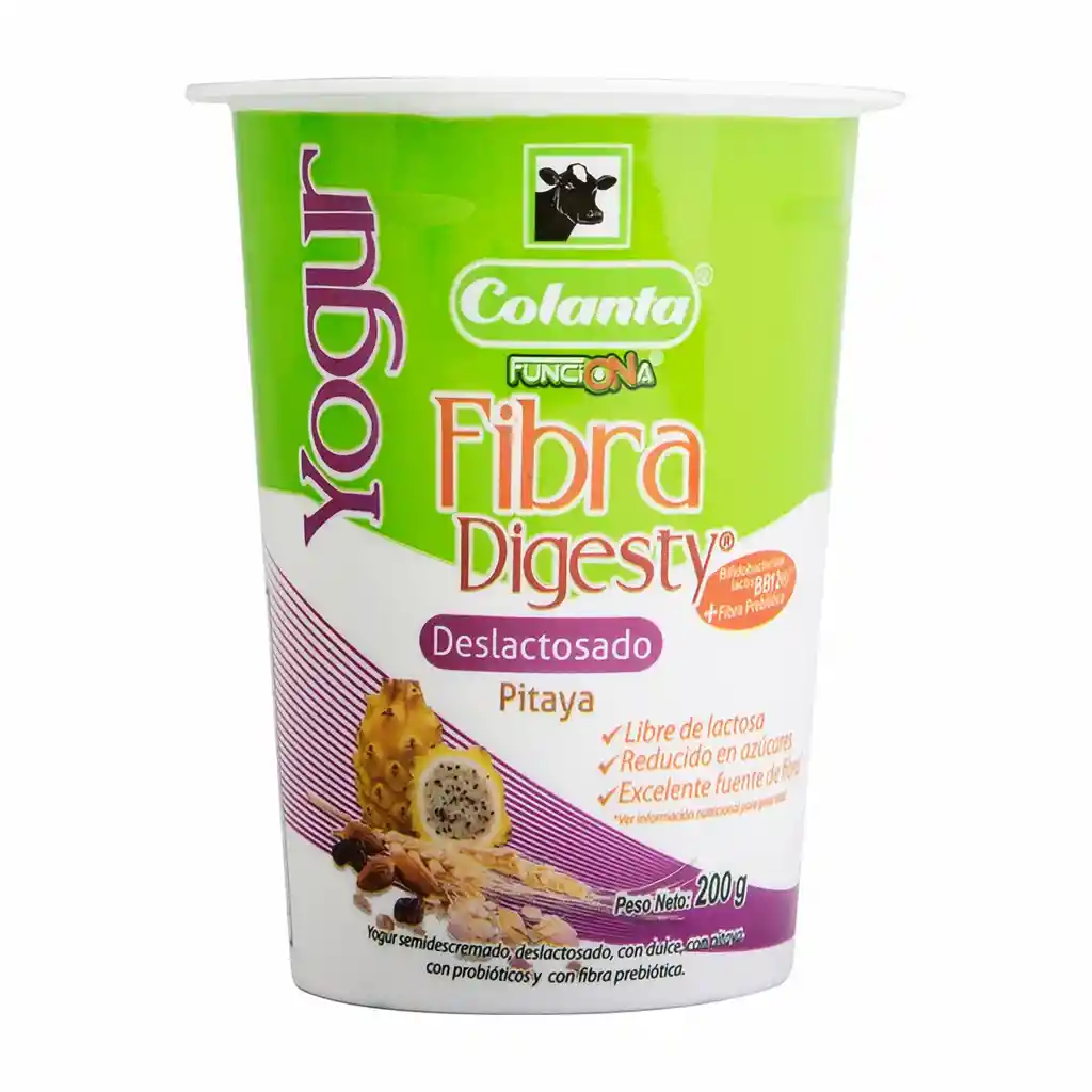 Colanta Yogurt Fibra Digestiva Deslactosada Pitaya