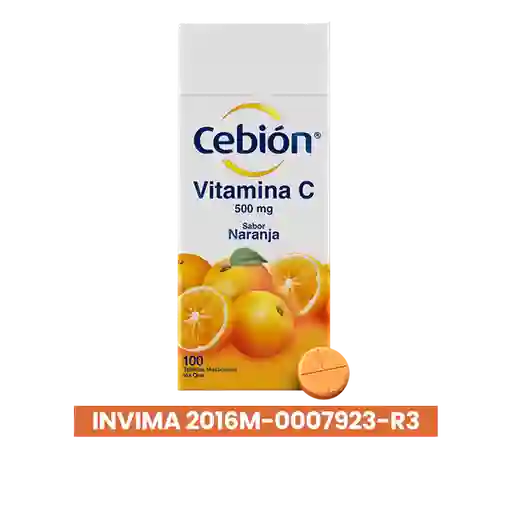 Cebión tabletas Masticables de Vitamina C sabor a Naranja con 100 unidades