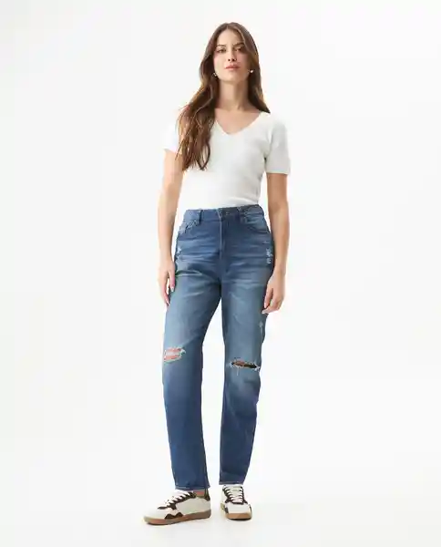 Jean Medium Rise Boyfit Azul Clásico Oscuro Talla 10 Chevignon
