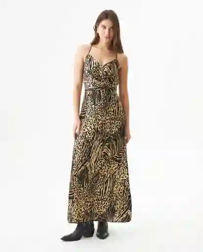 Vestido Animal Print Dress Beige Caqui Medio Talla S Chevignon