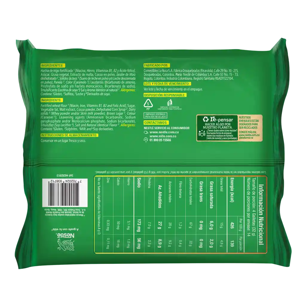 Galletas MILO Anillos rellenas con crema Pague 12 lleve 14 Unds x 455g