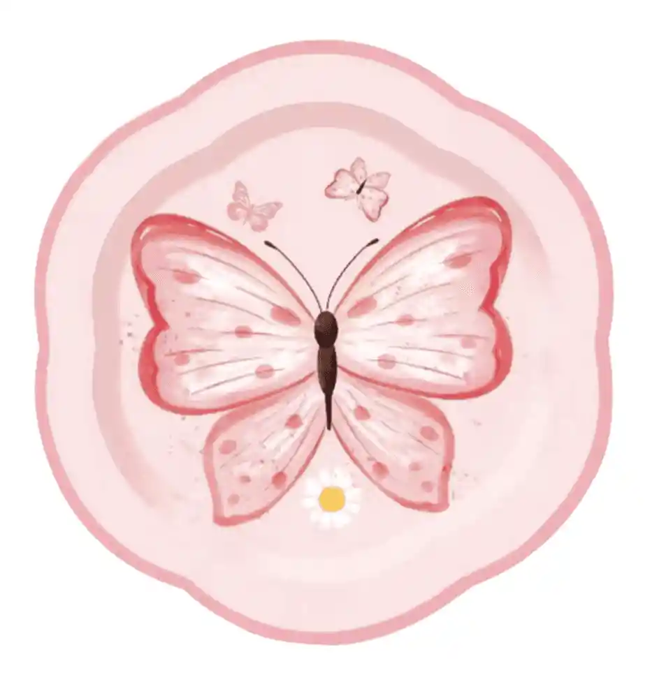 Playmart Mariposa Plato Rosado de Papel 7 In -