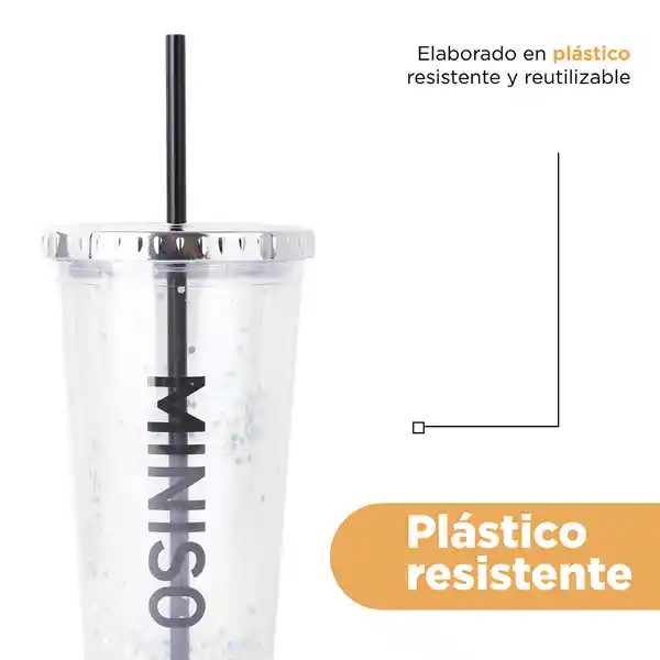 Vaso Plástico Con Pitillo Serie Silver Grey Miniso