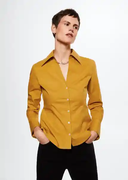 Camisa Planita-H Mostaza Talla Xs Mujer Mango