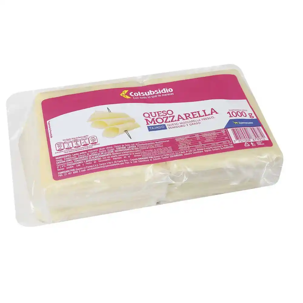 Queso Mozarella Tajado Colsubsidio