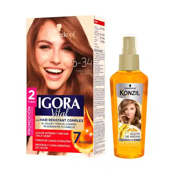 Igora Tinte Vital Permanente Tono 6.34 + Aceite Konzil