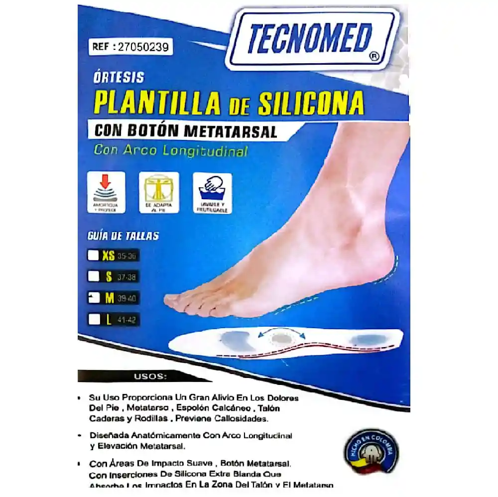 Plantilla Tecnomed Silicona Con Botón Talla M