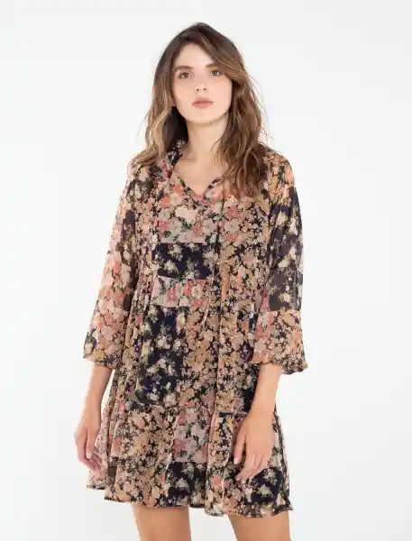 Vestido Begonia Mujer Negro Refinado Estampado Talla L Naf Naf