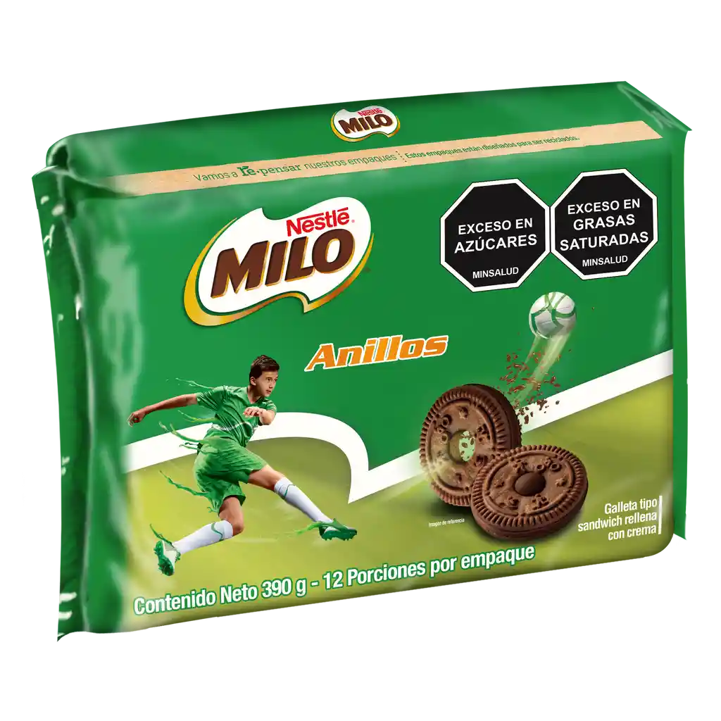 Galletas MILO Anillos rellenas con crema 12 Unds x 390g
