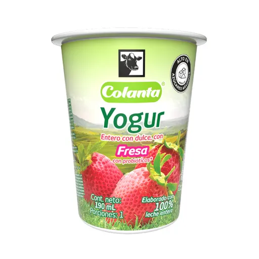 Colanta Yogur Entero Sabor a Fresa en Vaso 