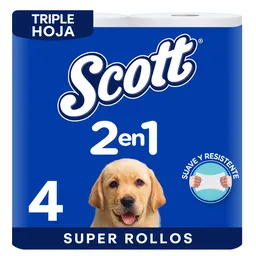 Papel Higiénico Scott 2 en 1 Jumbo Triple Hoja 4 Rollos