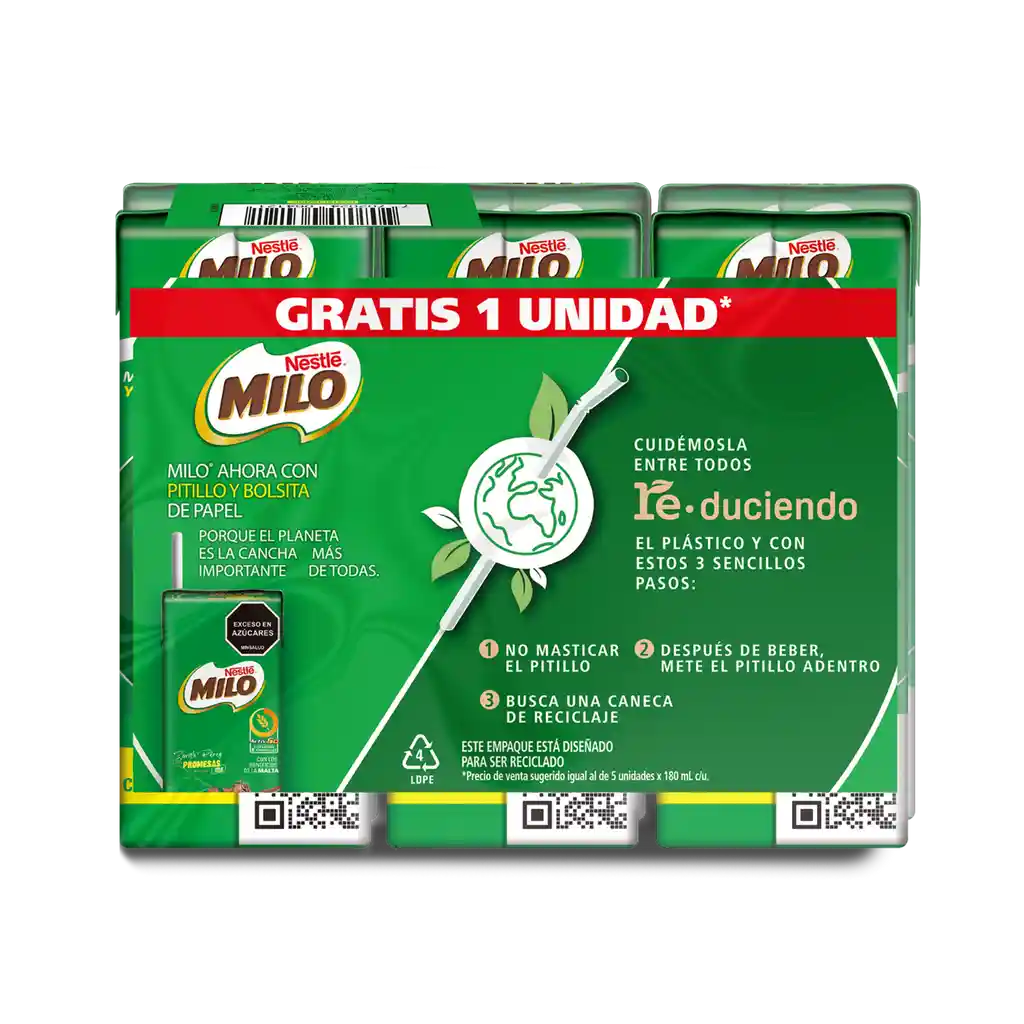 Leche Malteada MILO en cajita paga 5 lleva 6 x 180mL c/u