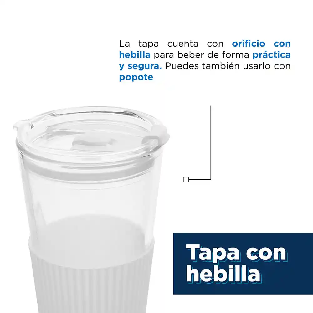 Vaso de Vidrio Con Popote y Protector de Silicona Blanco Miniso