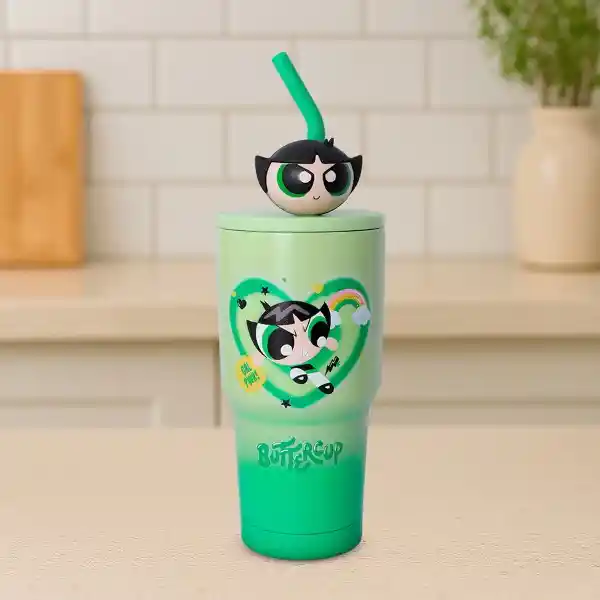 Vaso de Acero Serie Chicas Súper Poderosas Verde 900 mL Miniso