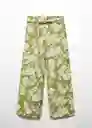 Pantalón Plumas Verde Talla S Mujer Mango