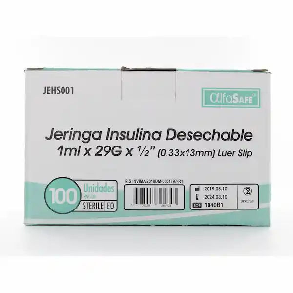 Alfa Safe Unidad Jeringa Insulina desechable