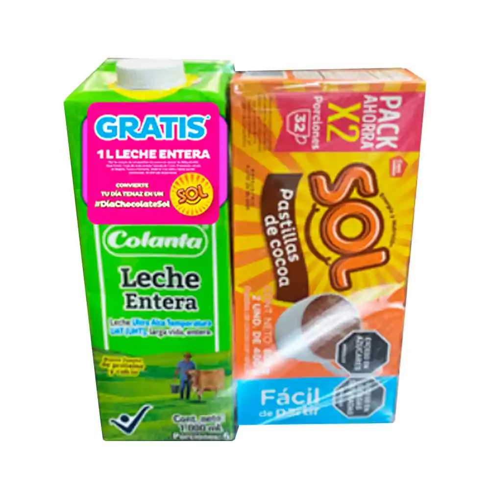 Chocolate Sol 32pas 400 G + Leche Colanta Entera