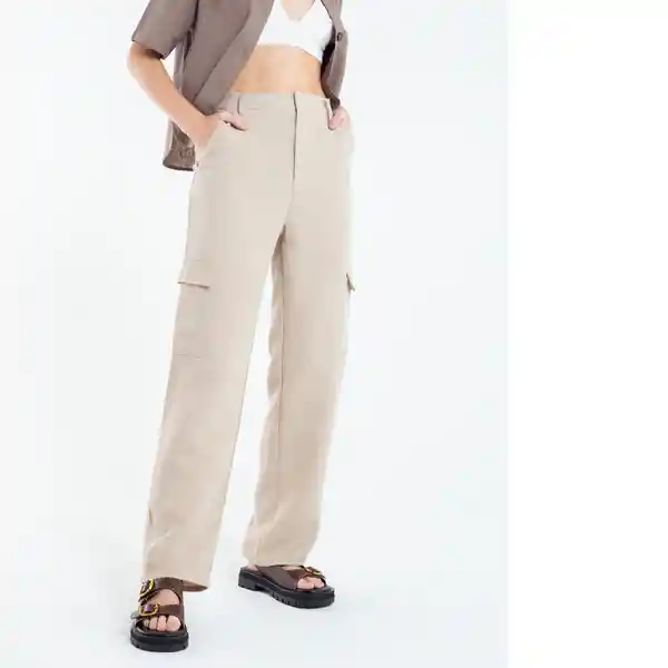  Pantalon Jamba Mujer Beige Polvo Claro Talla 6 Naf-Naf 