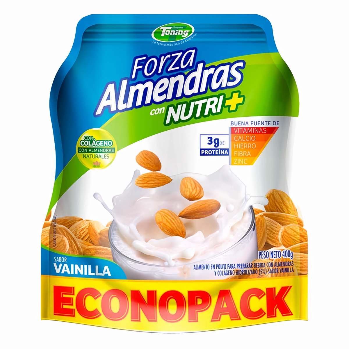 Toning Alimento en Polvo Forza Almendras con Nutri+ Sabor Vainilla 400 g