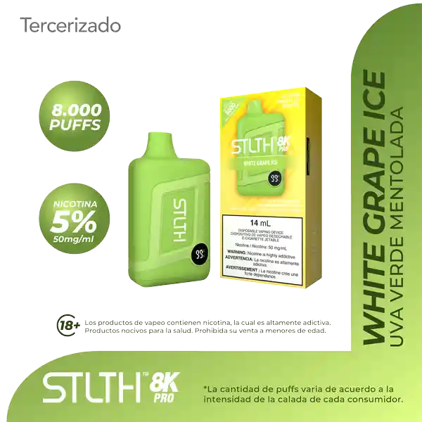 STLTH 8K Vape - White Grape Ice -8000 puff (5%)