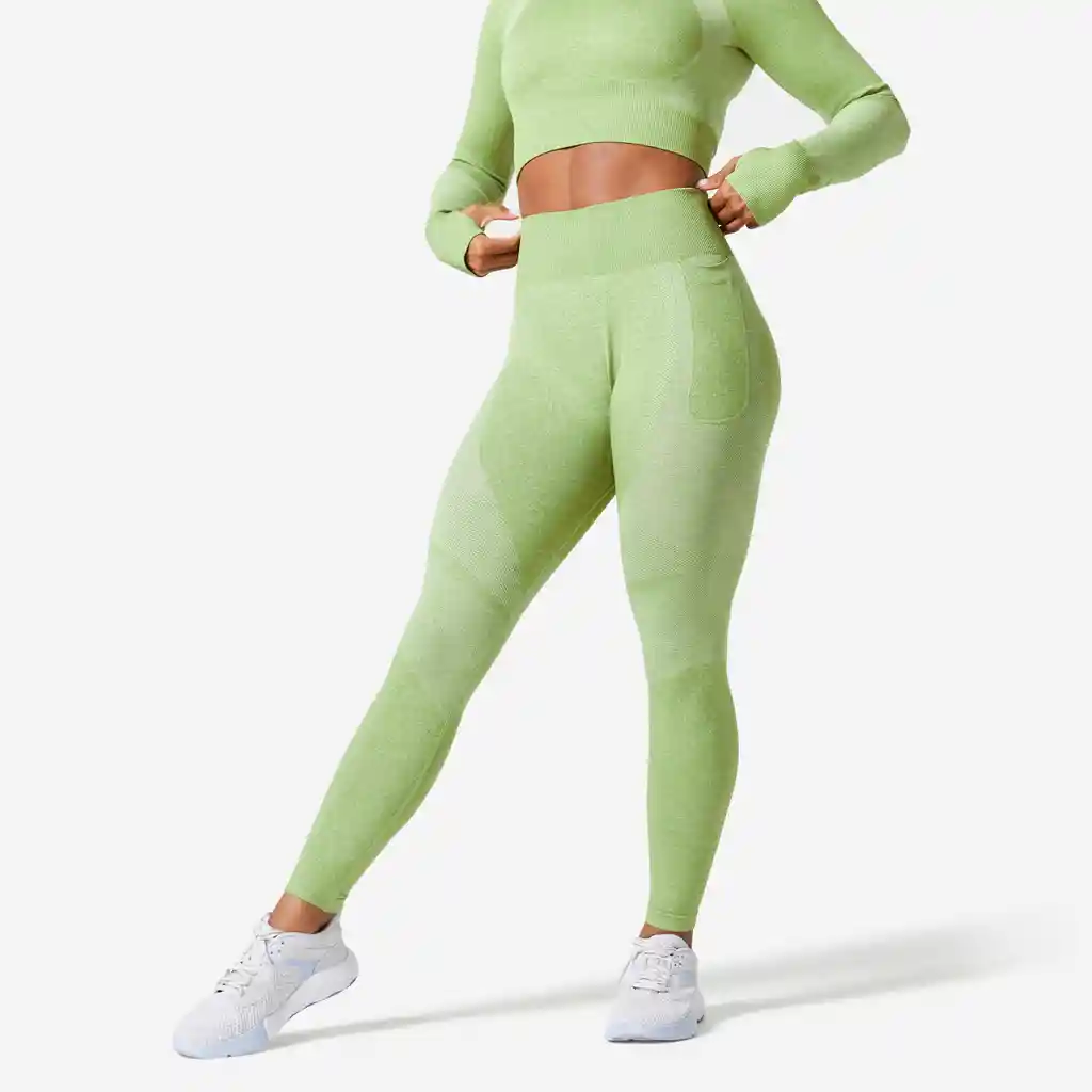 Leggings de Fitness Con Bolsillo Para Mujer Domyos 900 Verde Limón