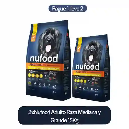 2 x Nufood Adulto Raza Mediana y Grande 15 Kg