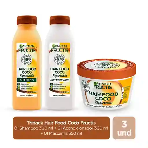 Combo Hair Food Coco Fructis Shampoo+Acondicionador+Mascarilla