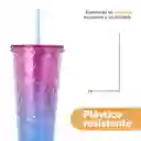Vaso de Plástico Brillante Con Correa Rosa y Azul 680 mL Miniso