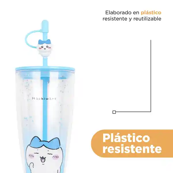 Vaso Con Doble Pared y Pitillo Hachiware Azul 700 mL Miniso