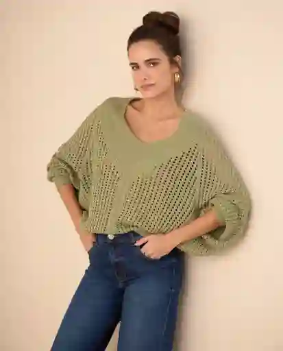 Blusa Tejido Verde Olivo Medio Talla M 661G202 Esprit