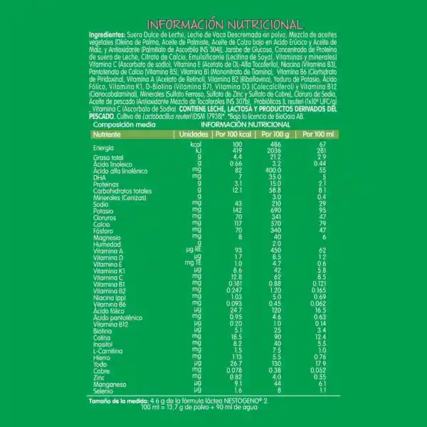 Fórmula infantil en polvo NESTOGENO 2 x 800g