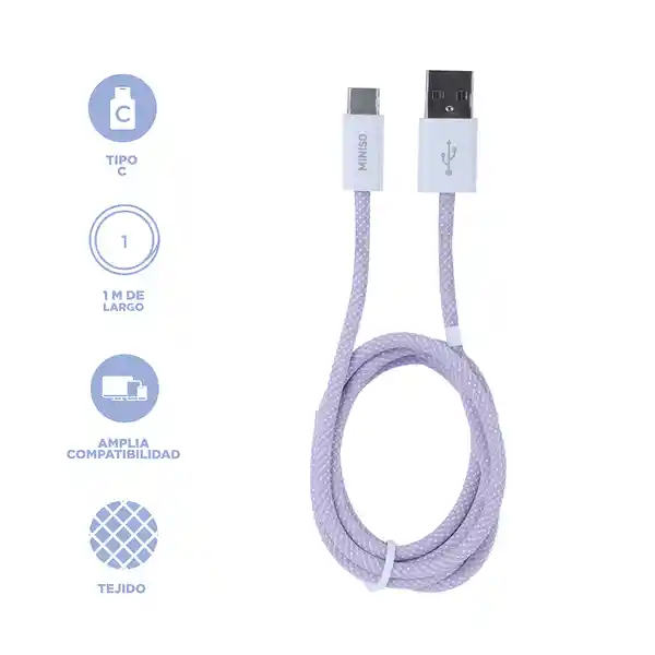 Cable de Carga Tejido Tipo C Master Morado Miniso
