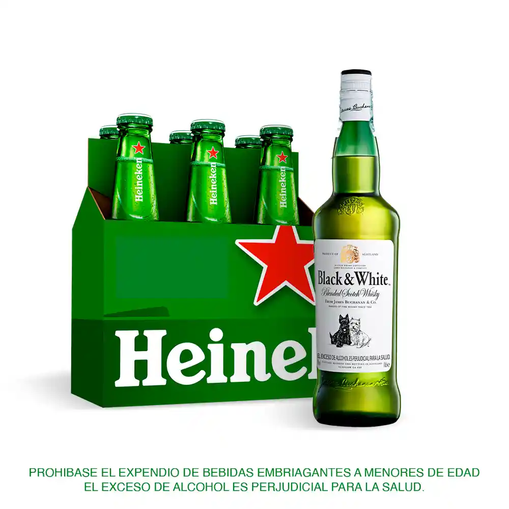 Six Pack Cerveza Heineken En Lata 330 Ml + Black & White 700 Ml